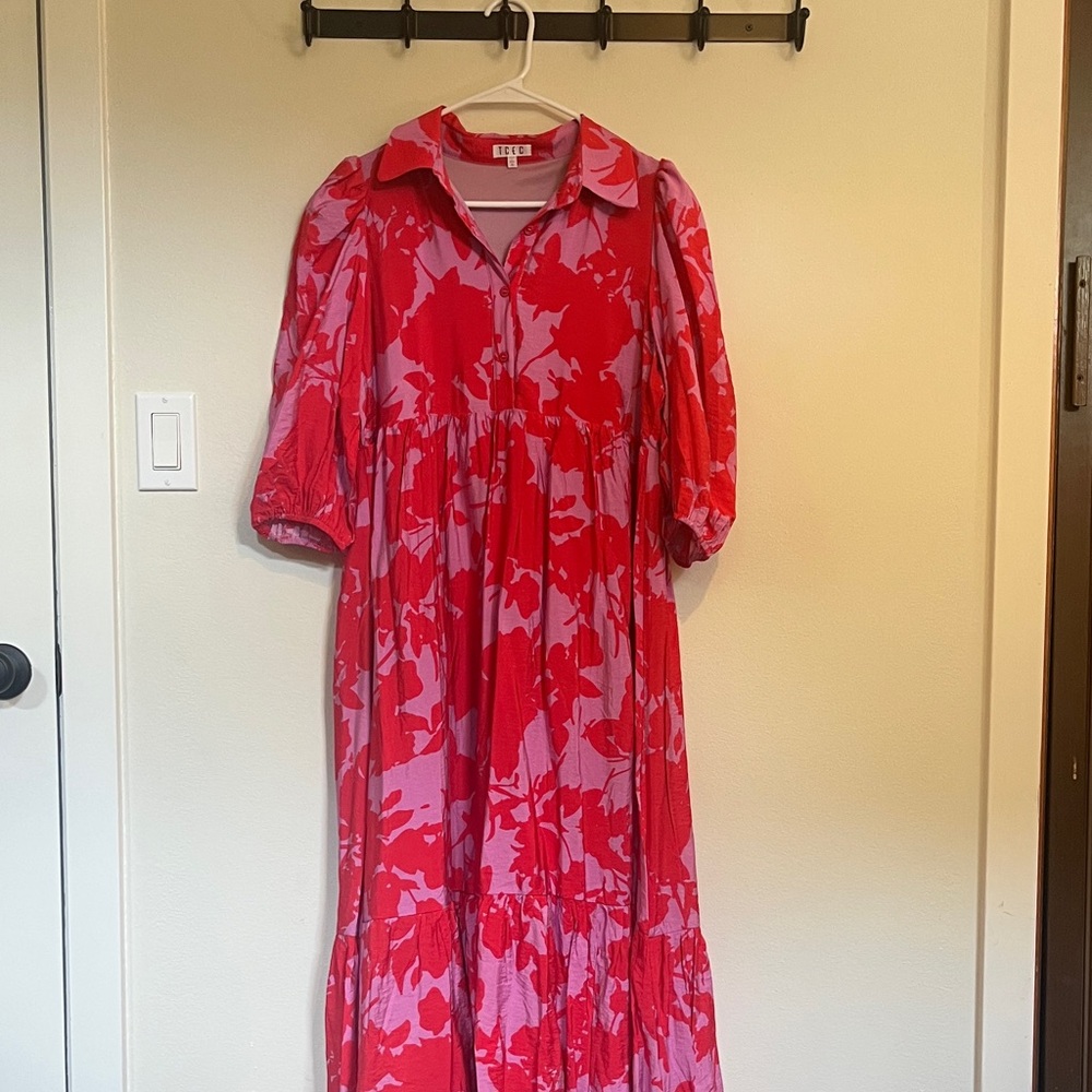 TCEC Bold Red and Pink Floral Dress